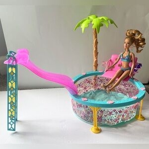 Barbie Pool Playset with Pink Slide and Green Palm tree